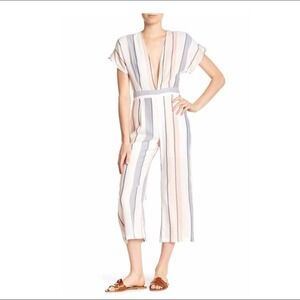 On The Road Jumpsuit Deep V Wide Leg Crop Striped Size M
